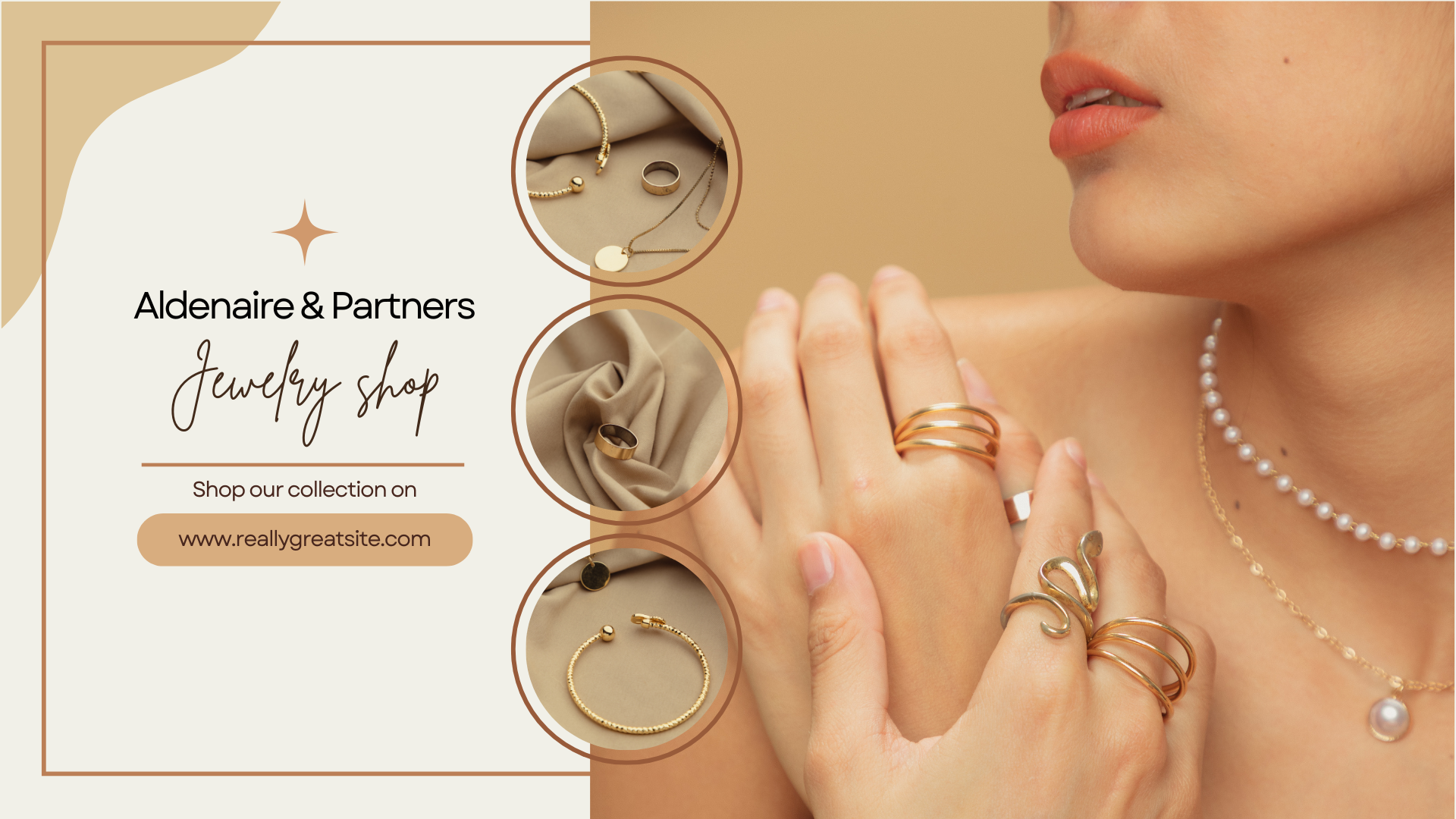 brown aesthetic jewelry online shop facebook cover (1920 x 1080 px)