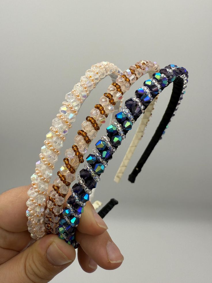 pearl glow, amber spark, and midnight shine delicate beaded headbands
